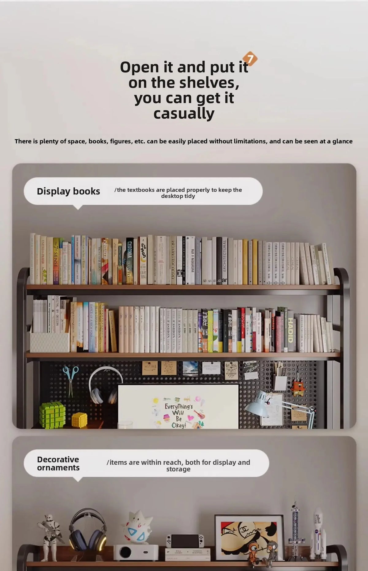 Ergonomic Gaming Desk with Built-in Bookshelf, Cable Management System | Compact Computer Desk for Small Spaces, Bedroom, Home