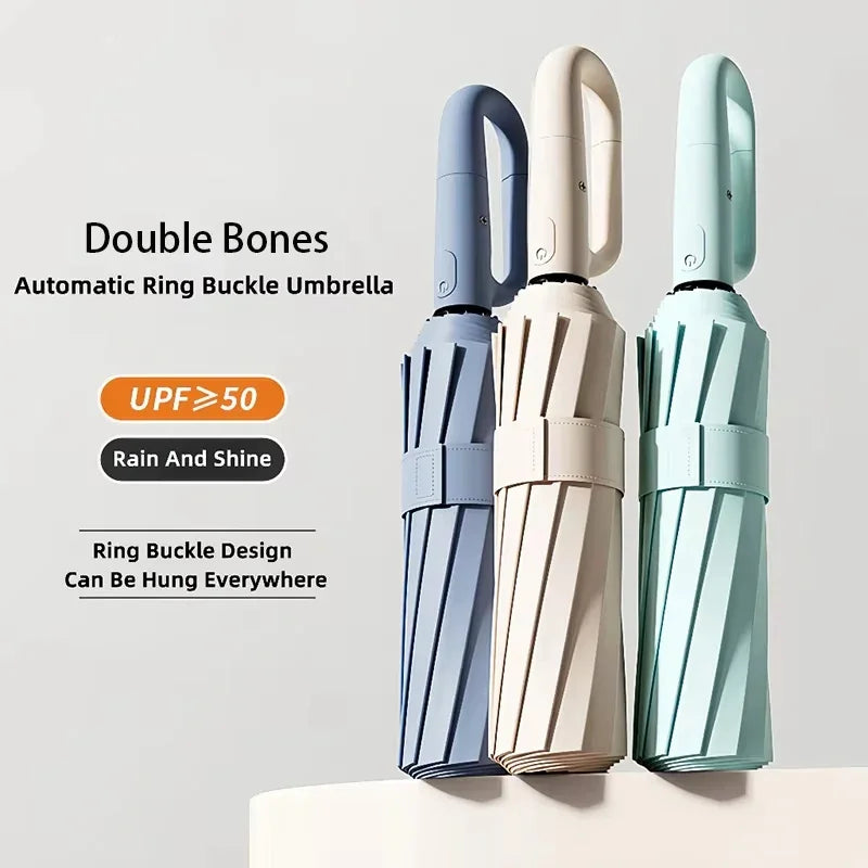 20 Bones 105cm Reinforce Ring Clasp Fully Automatic Umbrella for Men and Women Folding Windproof Strong Waterproof Sunscreen