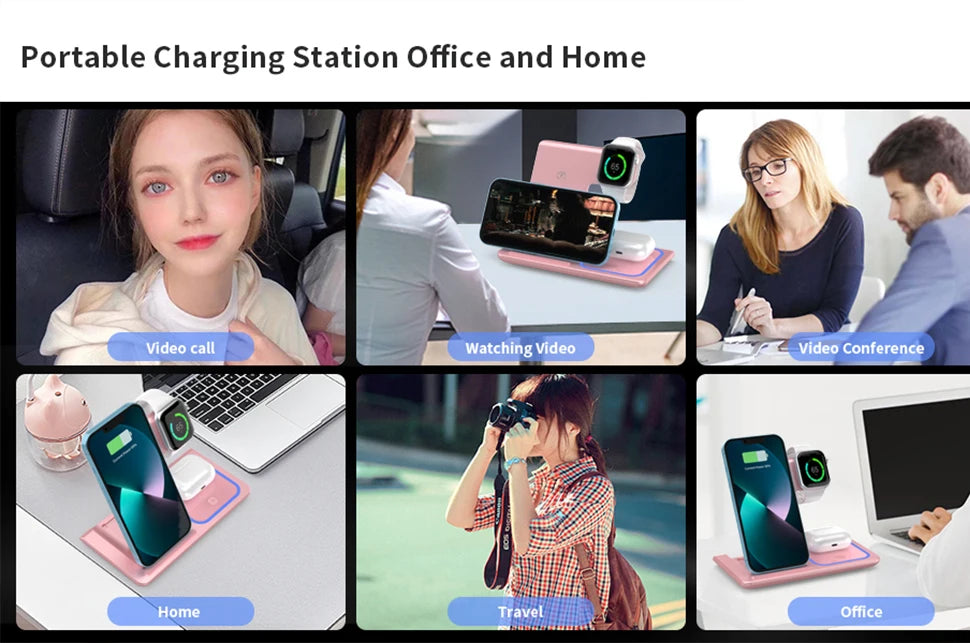 200W 3 in 1 Wireless Charger Stand Pad Foldable Fast Charging Station Dock For iPhone 16 15 14 13 12 11 X 8 Apple Watch Airpods