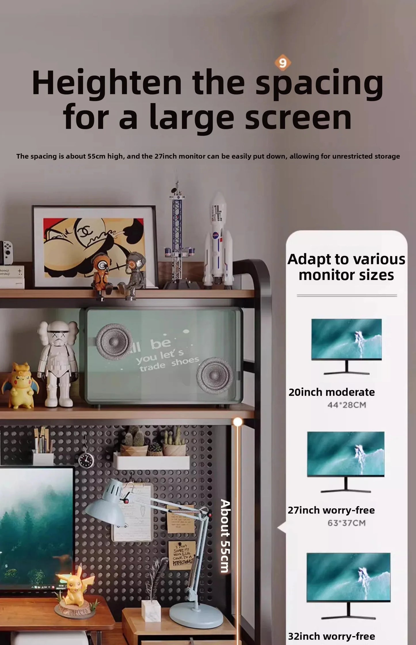 Ergonomic Gaming Desk with Built-in Bookshelf, Cable Management System | Compact Computer Desk for Small Spaces, Bedroom, Home