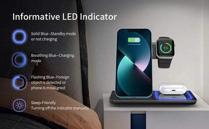 200W 3 in 1 Wireless Charger Stand Pad Foldable Fast Charging Station Dock For iPhone 16 15 14 13 12 11 X 8 Apple Watch Airpods