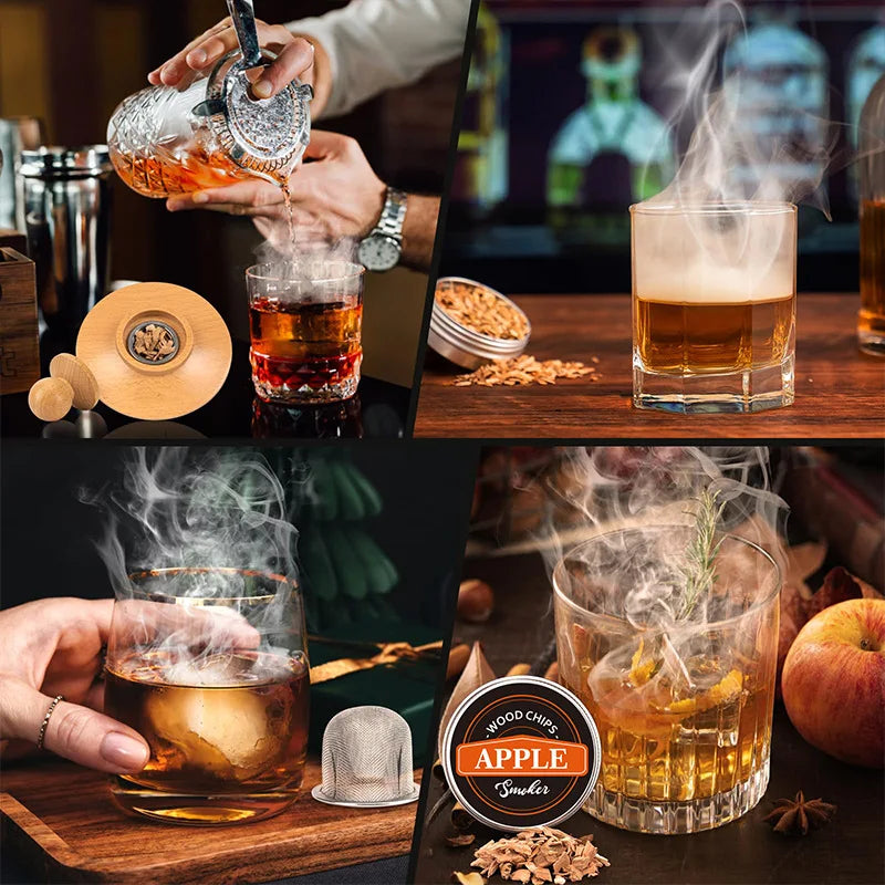 Cocktail Smoking Kit Whisky Old Fashioned Drink Smoker With Torch Bar Accessories Flavoured Drinks Bourbon Lover Wood Chips Men