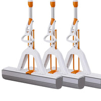 White Orange Water-absorbent Mop Super-Absorbent Roller with 2 Absorbent Mop Head Refills Hangable Lazy Sponge One-mop Clean