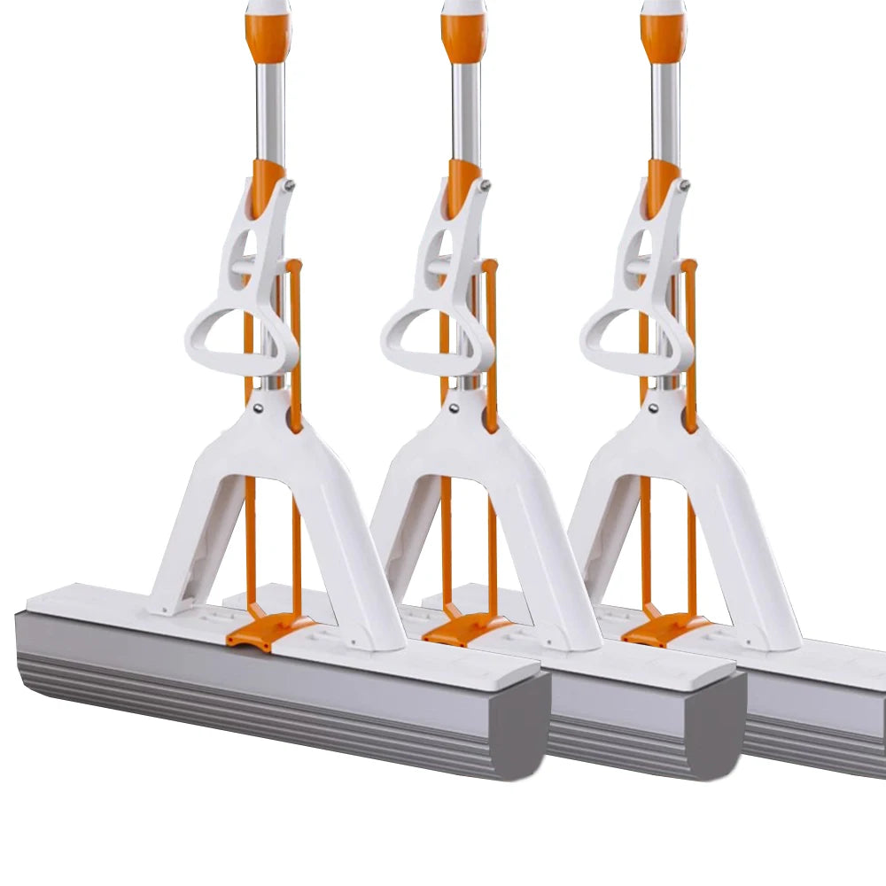 White Orange Water-absorbent Mop Super-Absorbent Roller with 2 Absorbent Mop Head Refills Hangable Lazy Sponge One-mop Clean