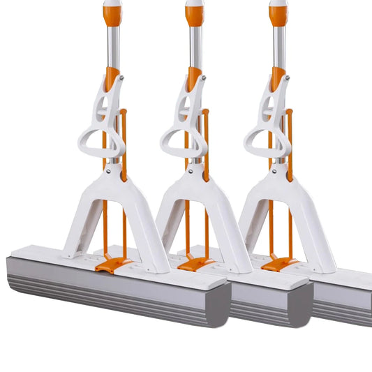 White Orange Water-absorbent Mop Super-Absorbent Roller with 2 Absorbent Mop Head Refills Hangable Lazy Sponge One-mop Clean