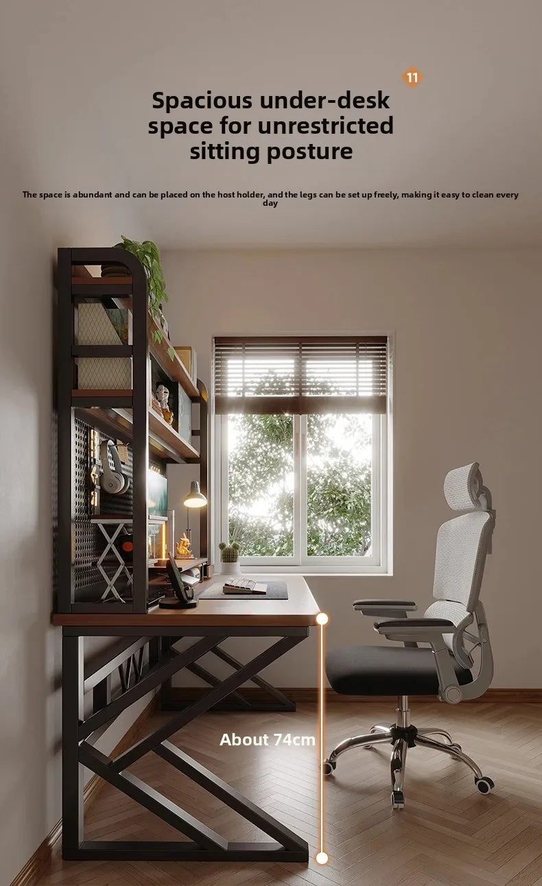 Ergonomic Gaming Desk with Built-in Bookshelf, Cable Management System | Compact Computer Desk for Small Spaces, Bedroom, Home