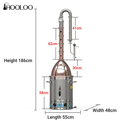 HOOLOO RST65 Distiller Home Electric Heating Moonshine Still Distillation Machine Copper Rocket Lid Column Brandy Whisky Rum