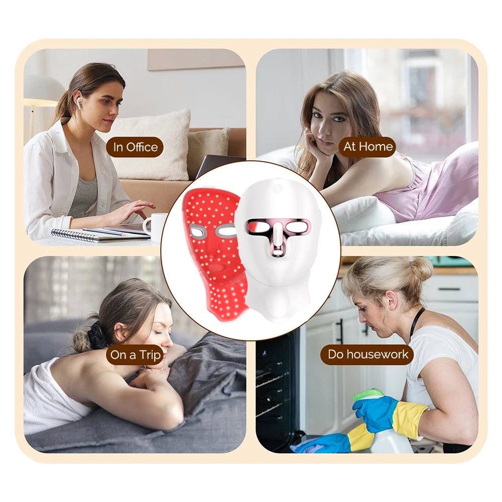 7 Color LED Facial Mask Face and Neck Photon Skin Rejuvenation Whitening Tighten Rechargeable Neck Face Care Beauty Treatment