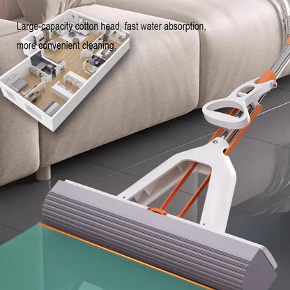White Orange Water-absorbent Mop Super-Absorbent Roller with 2 Absorbent Mop Head Refills Hangable Lazy Sponge One-mop Clean
