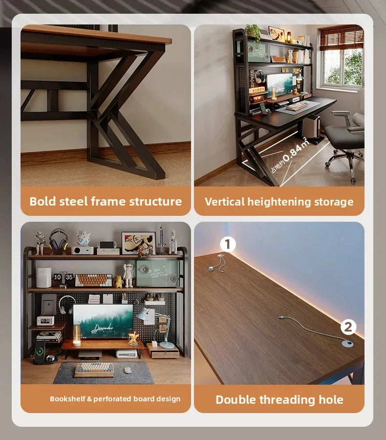 Ergonomic Gaming Desk with Built-in Bookshelf, Cable Management System | Compact Computer Desk for Small Spaces, Bedroom, Home