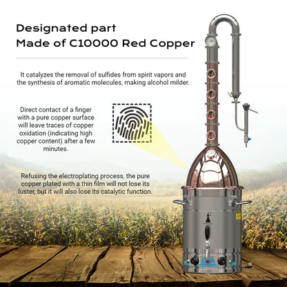 HOOLOO RST65 Distiller Home Electric Heating Moonshine Still Distillation Machine Copper Rocket Lid Column Brandy Whisky Rum