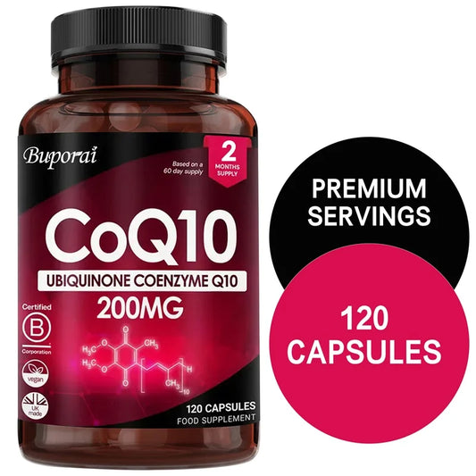 CoQ10 Ubiquinone Coenzyme 200mg - Promotes Energy Production, Powerful Antioxidant To Supports Heart and Blood Vessel Health