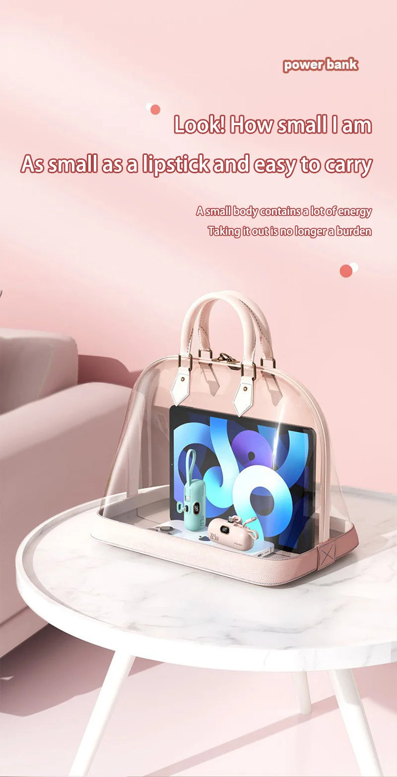 30000mAh Mini Portable Power Bank Capsule Mobile Power Supply Emergency External Battery Fast Charger For Type-c iPhone Samsung