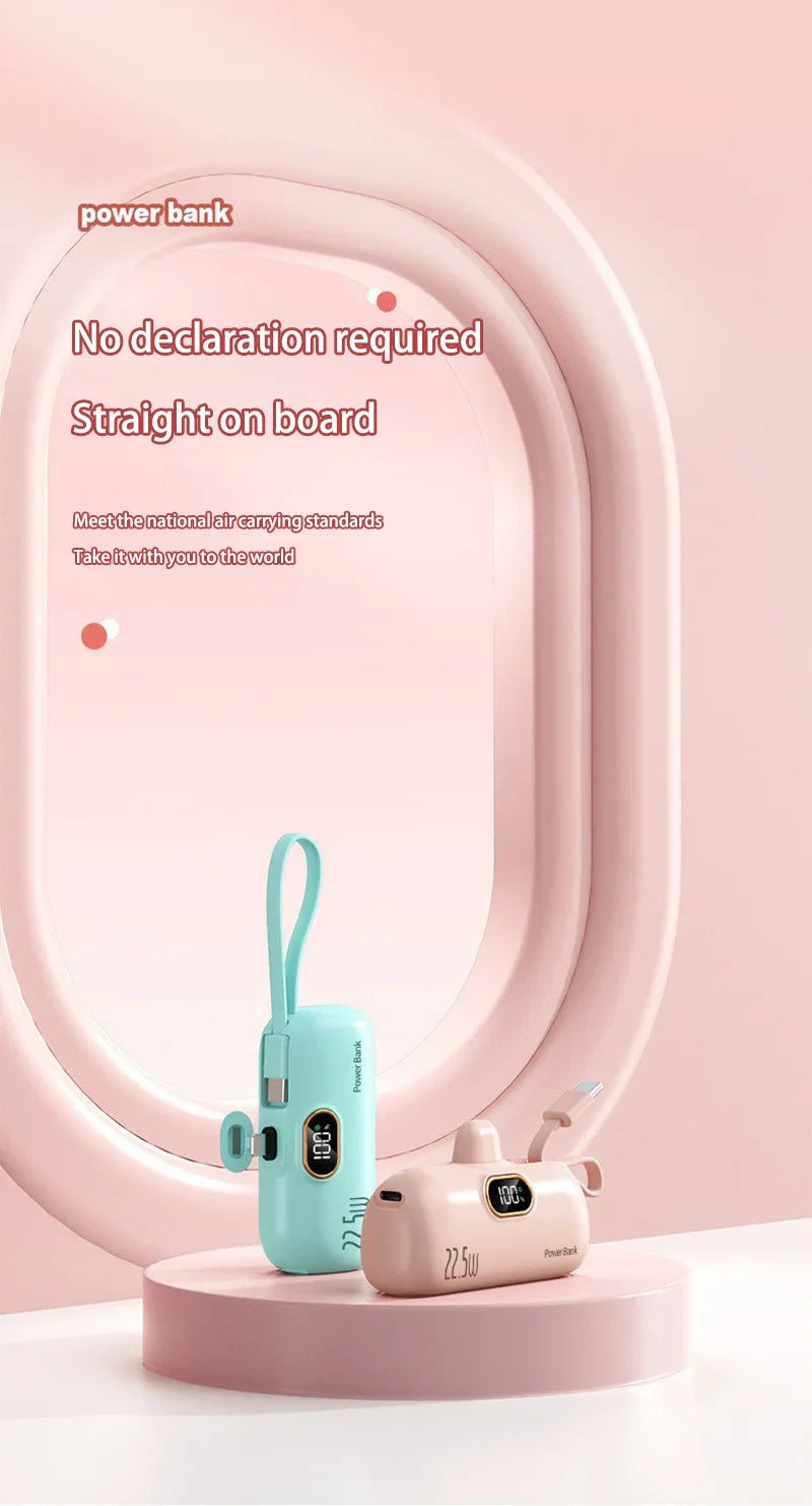 30000mAh Mini Portable Power Bank Capsule Mobile Power Supply Emergency External Battery Fast Charger For Type-c iPhone Samsung