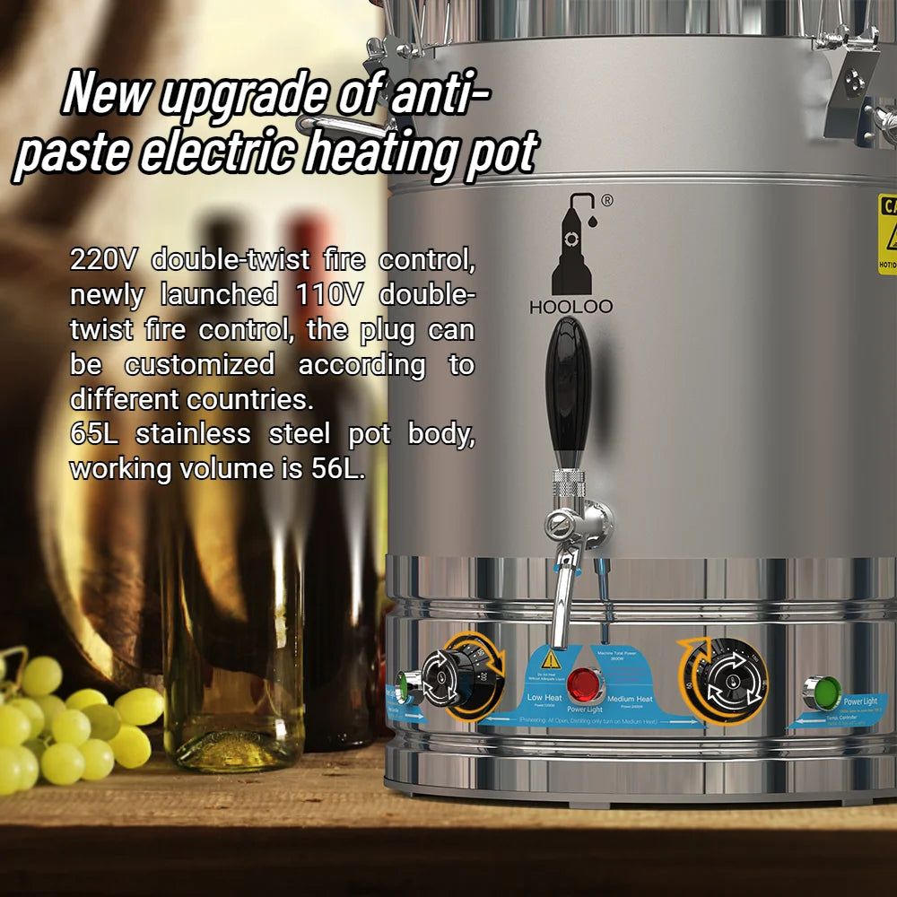 HOOLOO RST65 Distiller Home Electric Heating Moonshine Still Distillation Machine Copper Rocket Lid Column Brandy Whisky Rum