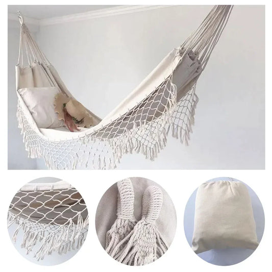 Portable 200*100cm 2 Person Hammock Large Brazilian Macrame Fringe Double Deluxe Hammock Swing Net Chair Outdoor Hammock Swings