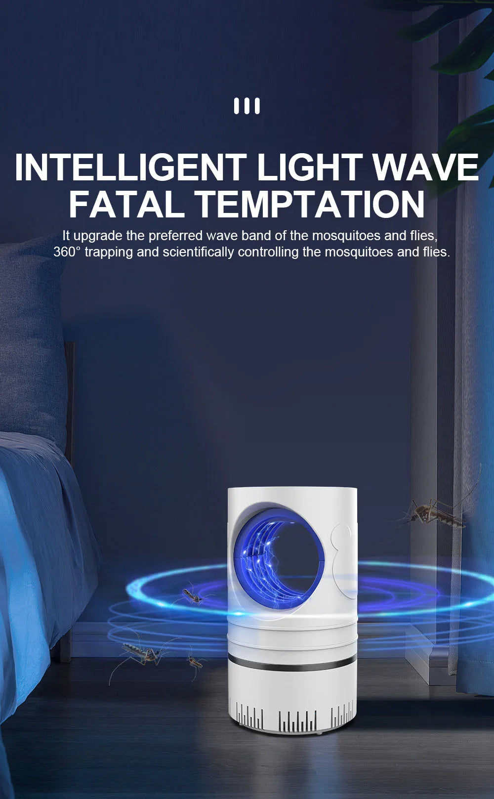 1 PC Electric Fly Bug Mosquito Insect Killer LED Light Trap Control Lamp Small Pest with USB Power Supply and Adapter