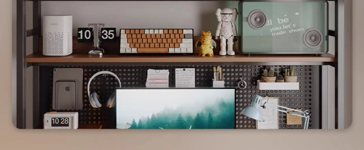 Ergonomic Gaming Desk with Built-in Bookshelf, Cable Management System | Compact Computer Desk for Small Spaces, Bedroom, Home