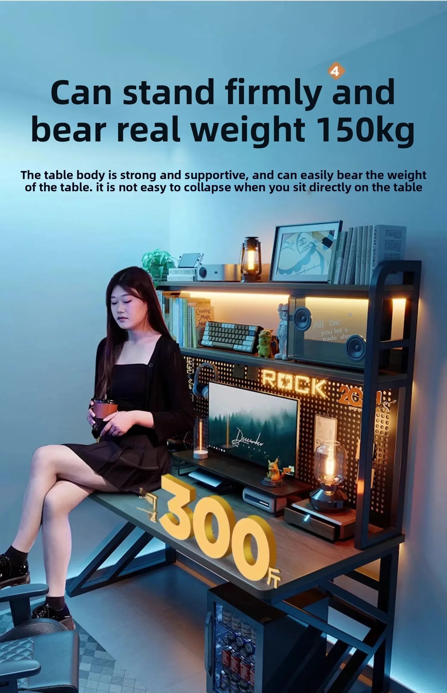 Ergonomic Gaming Desk with Built-in Bookshelf, Cable Management System | Compact Computer Desk for Small Spaces, Bedroom, Home