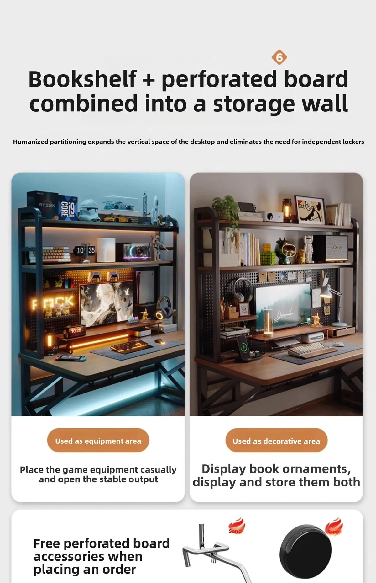 Ergonomic Gaming Desk with Built-in Bookshelf, Cable Management System | Compact Computer Desk for Small Spaces, Bedroom, Home