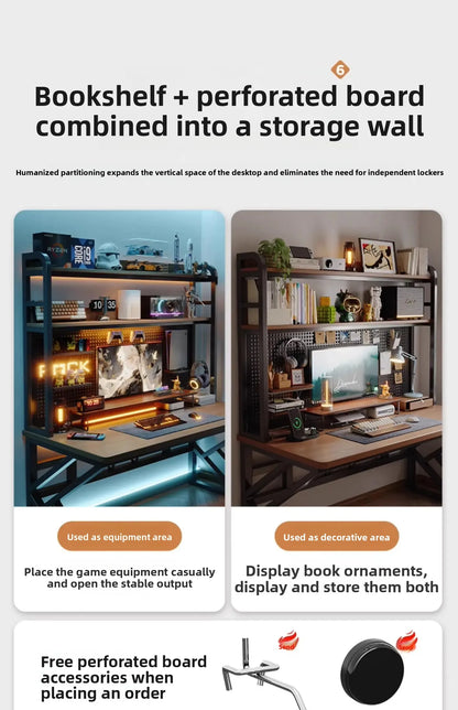 Ergonomic Gaming Desk with Built-in Bookshelf, Cable Management System | Compact Computer Desk for Small Spaces, Bedroom, Home