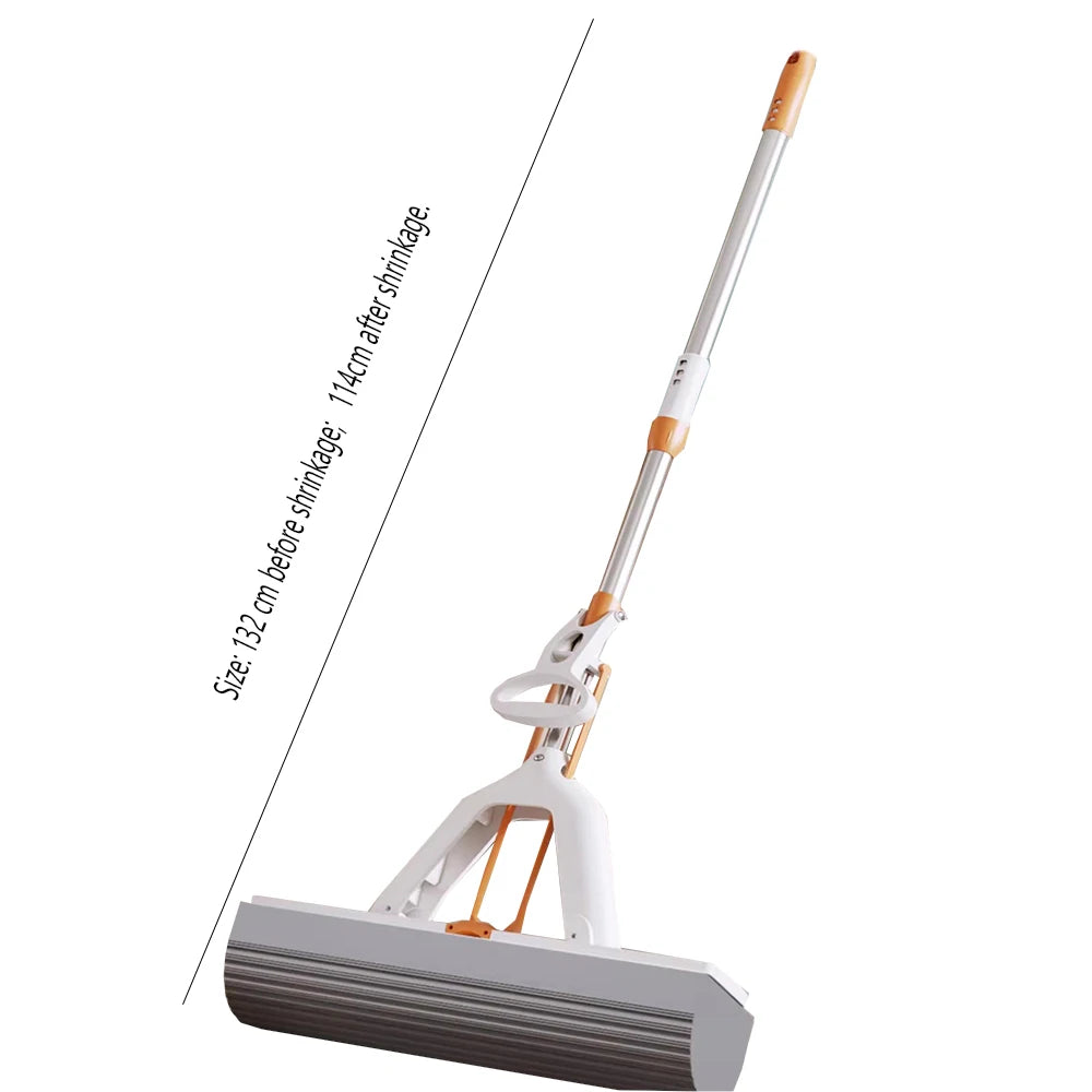 White Orange Water-absorbent Mop Super-Absorbent Roller with 2 Absorbent Mop Head Refills Hangable Lazy Sponge One-mop Clean