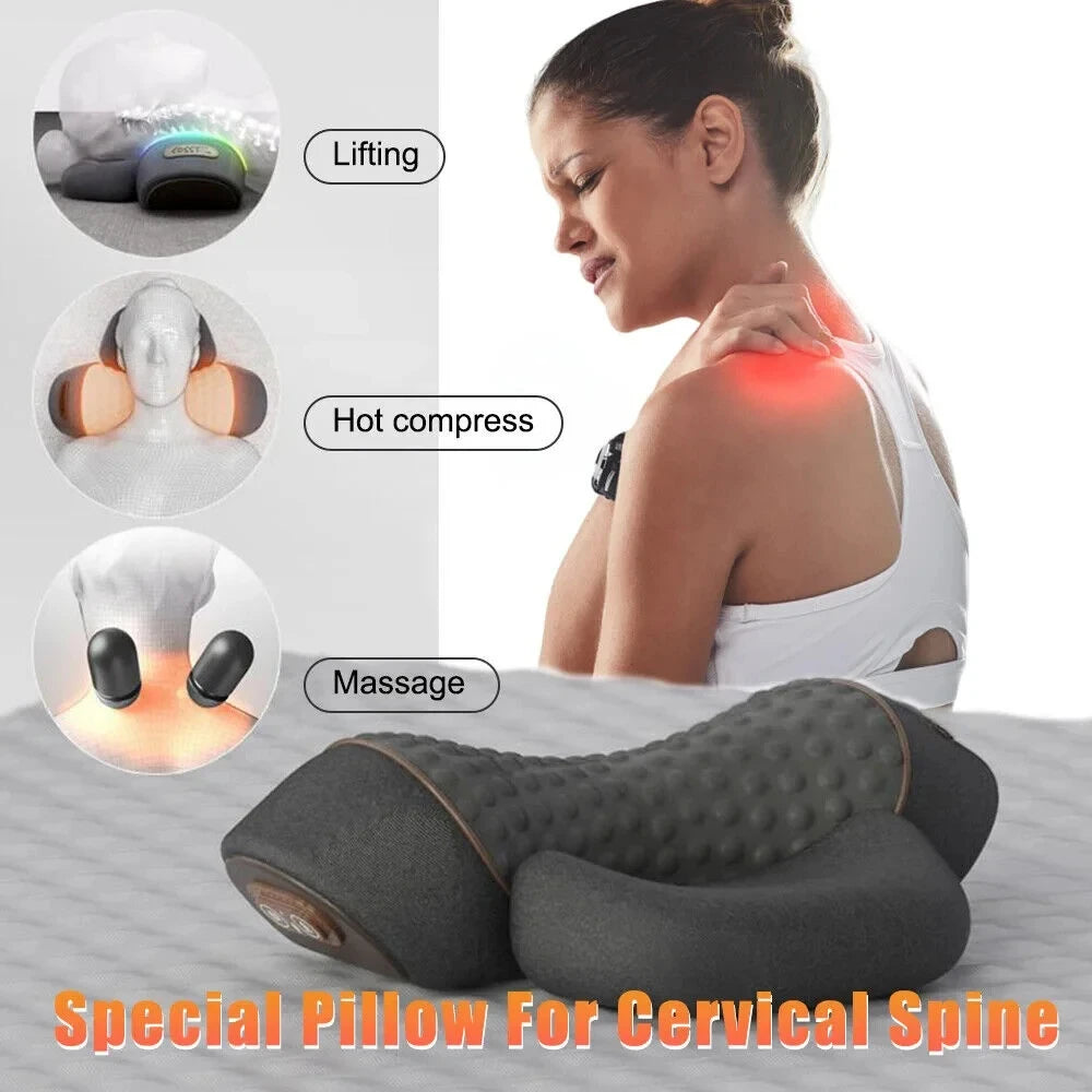 Electric Neck Massager Pillow Cervical Stretcher Heating Vibration Massage Back Traction Orthopedic Sleeping Pillows Support