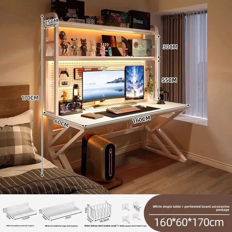 Ergonomic Gaming Desk with Built-in Bookshelf, Cable Management System | Compact Computer Desk for Small Spaces, Bedroom, Home