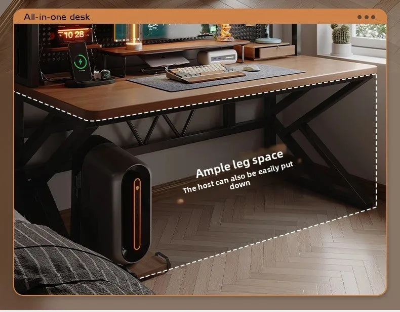 Ergonomic Gaming Desk with Built-in Bookshelf, Cable Management System | Compact Computer Desk for Small Spaces, Bedroom, Home