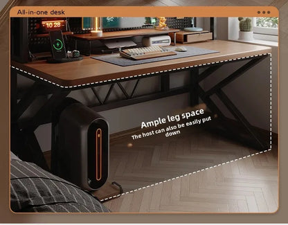 Ergonomic Gaming Desk with Built-in Bookshelf, Cable Management System | Compact Computer Desk for Small Spaces, Bedroom, Home