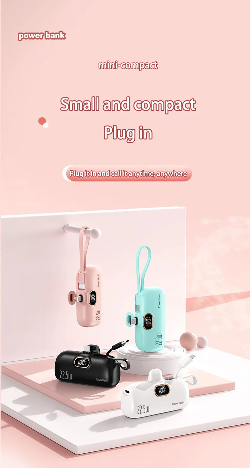 30000mAh Mini Portable Power Bank Capsule Mobile Power Supply Emergency External Battery Fast Charger For Type-c iPhone Samsung