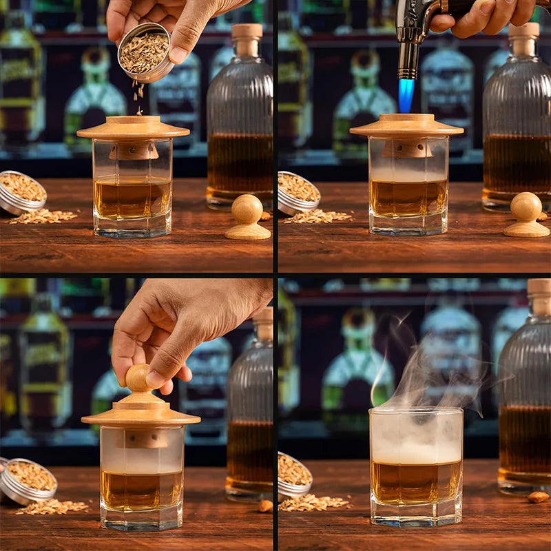 Cocktail Smoking Kit Whisky Old Fashioned Drink Smoker With Torch Bar Accessories Flavoured Drinks Bourbon Lover Wood Chips Men