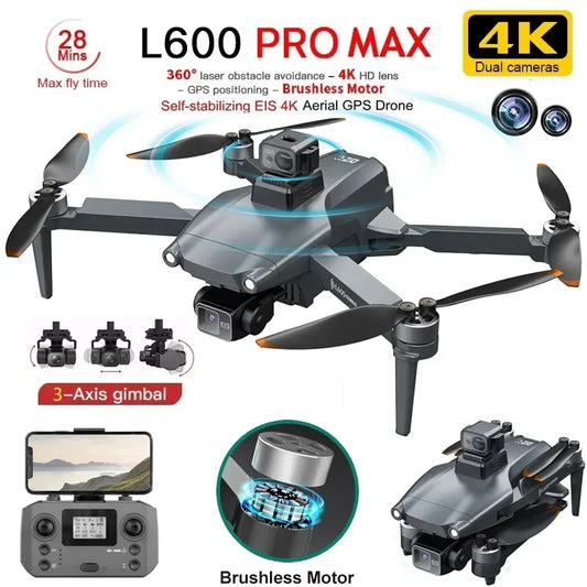 New L600 PRO MAX/PRO GPS Drone 5KM 4K Professional HD Dual Camera 3-Axis Gimbal 360° Obstacle Avoidance Brushless Quadcopter Toy