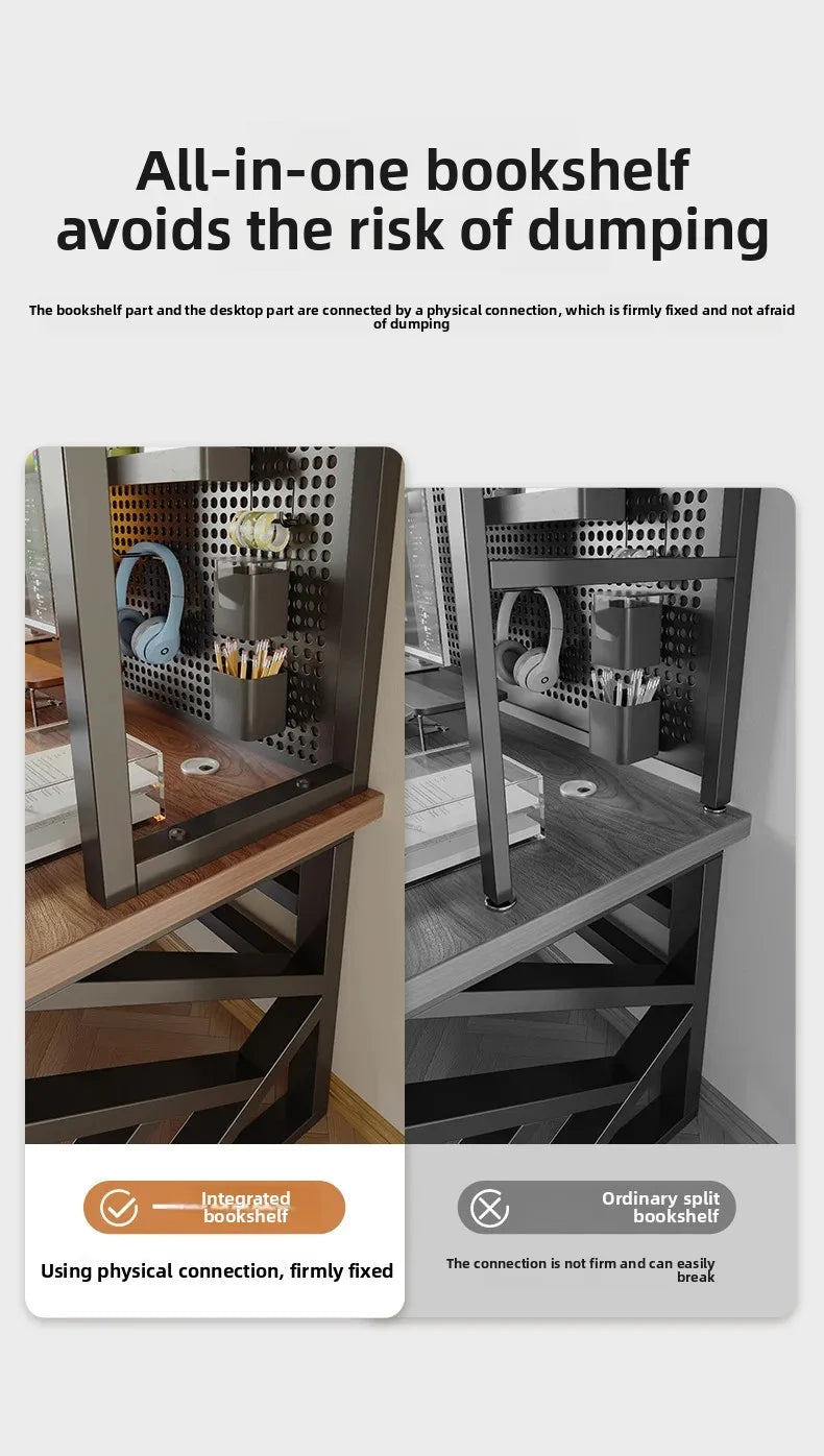 Ergonomic Gaming Desk with Built-in Bookshelf, Cable Management System | Compact Computer Desk for Small Spaces, Bedroom, Home