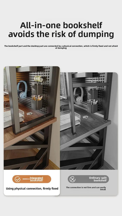 Ergonomic Gaming Desk with Built-in Bookshelf, Cable Management System | Compact Computer Desk for Small Spaces, Bedroom, Home