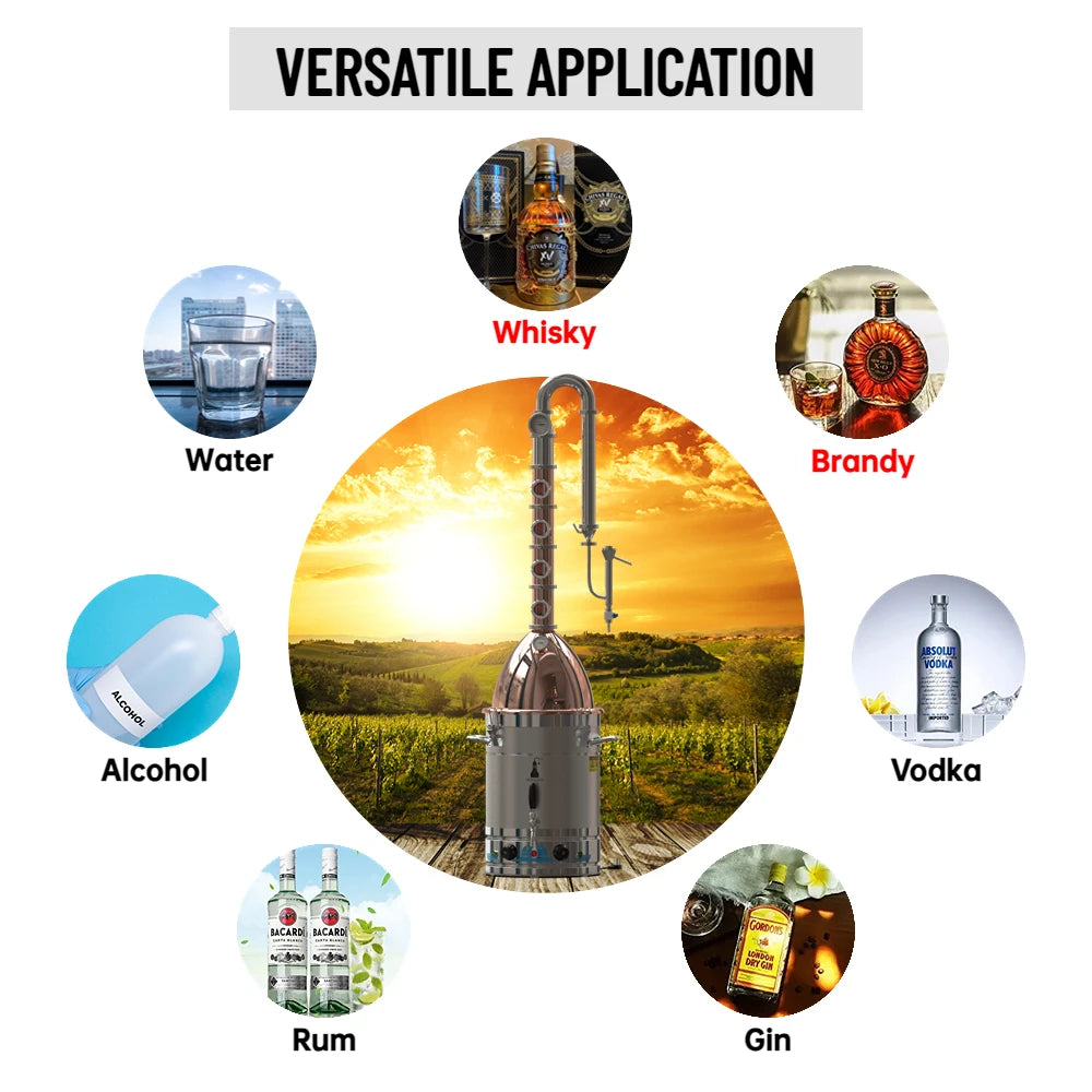 HOOLOO RST65 Distiller Home Electric Heating Moonshine Still Distillation Machine Copper Rocket Lid Column Brandy Whisky Rum
