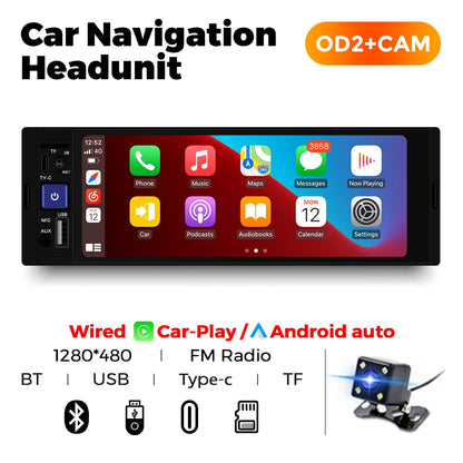 1DIN Universal MP5 6.86-Inch Car Radio Support Wireless Carplay Android AUTO AUX USB SWC BT Touch Screen Multimedia Video Player