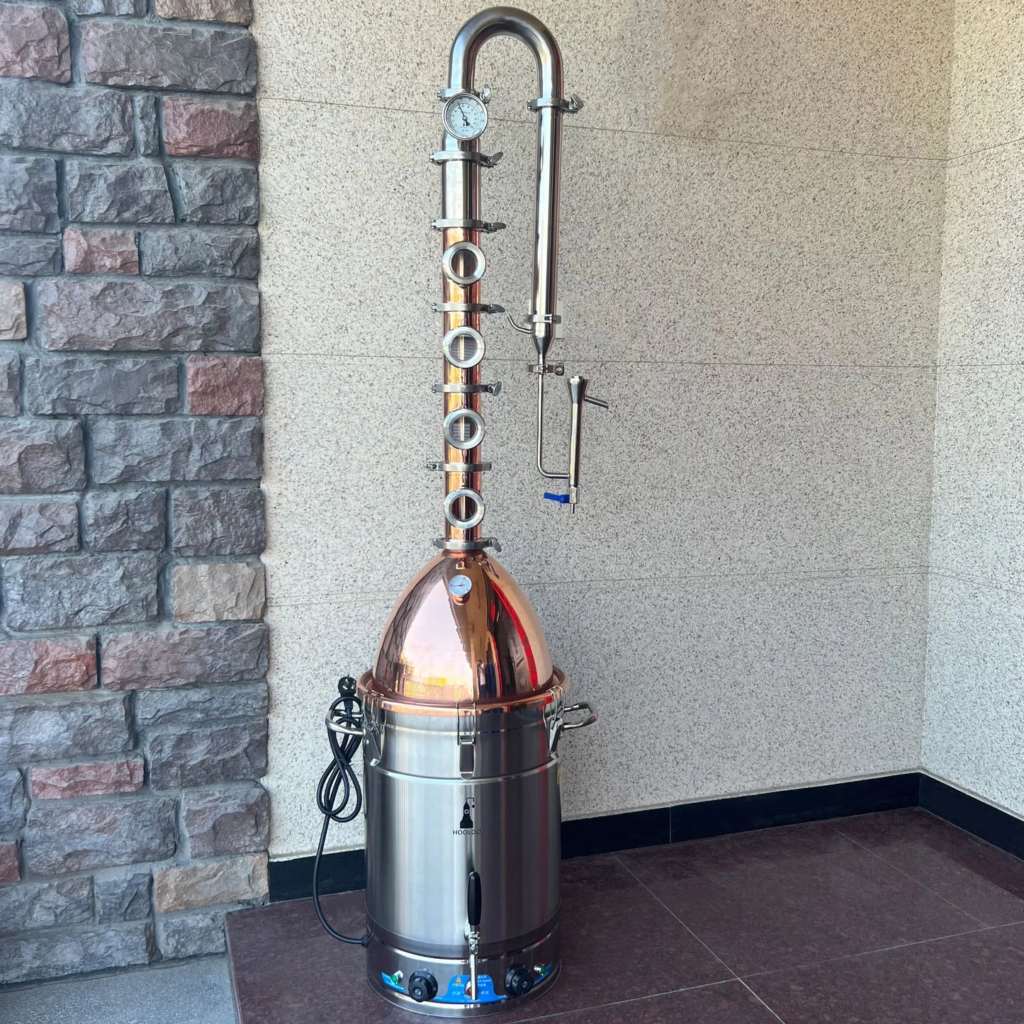 HOOLOO RST65 Distiller Home Electric Heating Moonshine Still Distillation Machine Copper Rocket Lid Column Brandy Whisky Rum