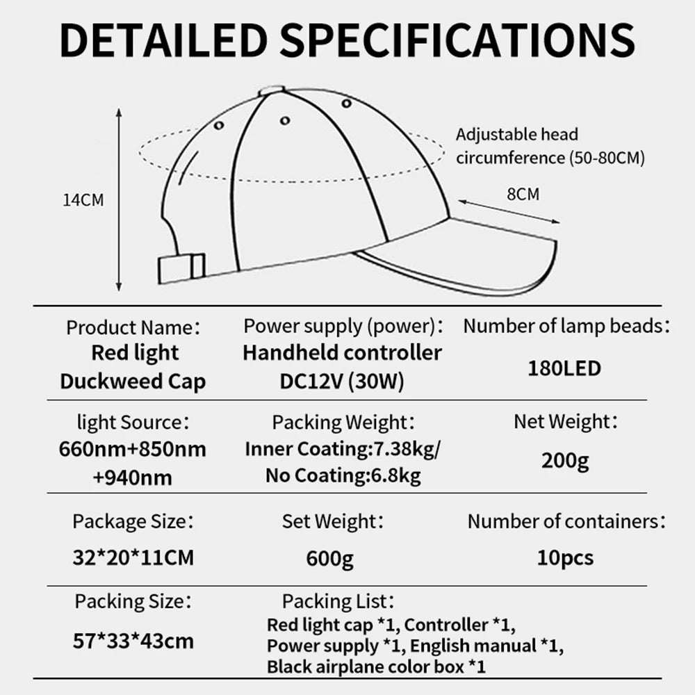 180Pcs Infrared LEDs 660&850&940nm Red Light Therapy Hair Growth Cap for Hair Regrowth Anti Hair Loss Relax Scalp Hair Care Hat