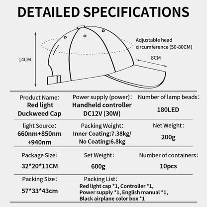 180Pcs Infrared LEDs 660&850&940nm Red Light Therapy Hair Growth Cap for Hair Regrowth Anti Hair Loss Relax Scalp Hair Care Hat