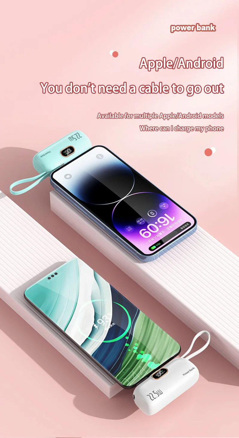 30000mAh Mini Portable Power Bank Capsule Mobile Power Supply Emergency External Battery Fast Charger For Type-c iPhone Samsung