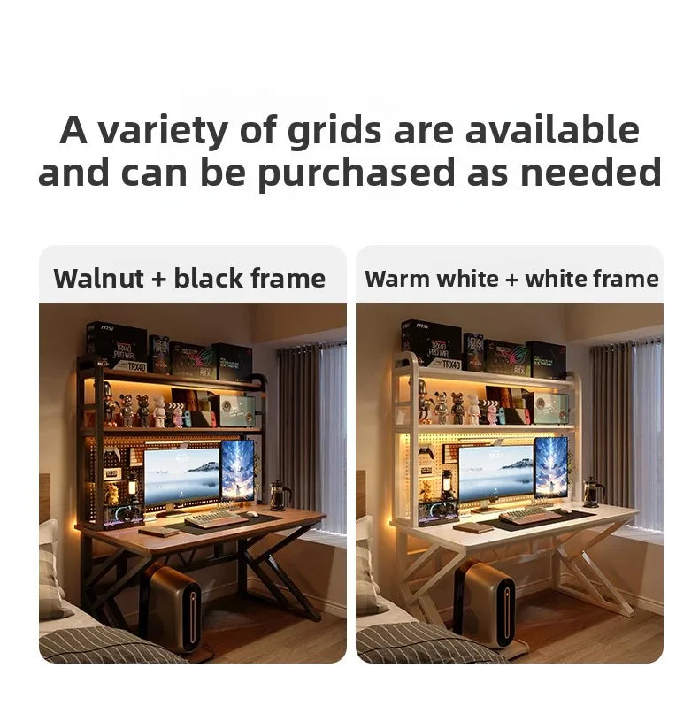 Ergonomic Gaming Desk with Built-in Bookshelf, Cable Management System | Compact Computer Desk for Small Spaces, Bedroom, Home