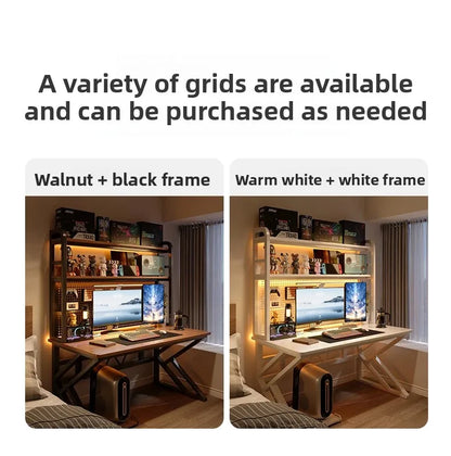 Ergonomic Gaming Desk with Built-in Bookshelf, Cable Management System | Compact Computer Desk for Small Spaces, Bedroom, Home