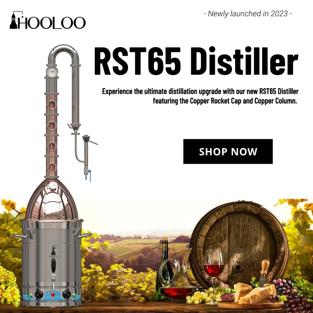 HOOLOO RST65 Distiller Home Electric Heating Moonshine Still Distillation Machine Copper Rocket Lid Column Brandy Whisky Rum