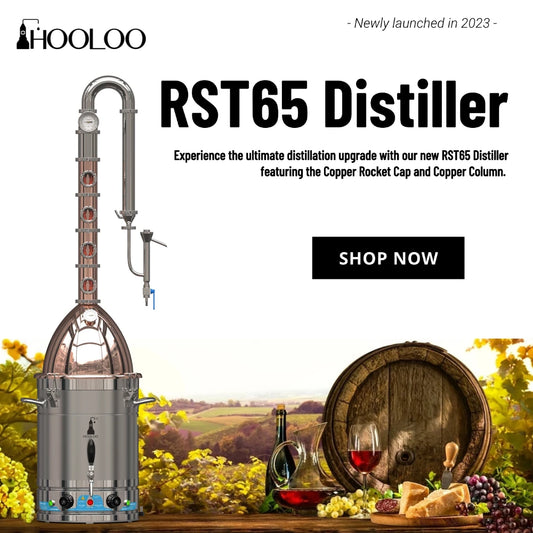 HOOLOO RST65 Distiller Home Electric Heating Moonshine Still Distillation Machine Copper Rocket Lid Column Brandy Whisky Rum