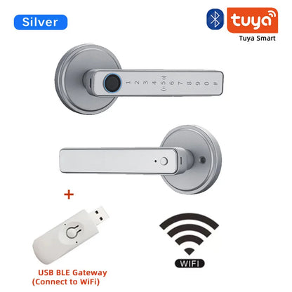 Tuya Handle Fingerprint Key Card Digital Smart Door Lock Keypad Key Entry electronic lock Home House 9 languages audio playback